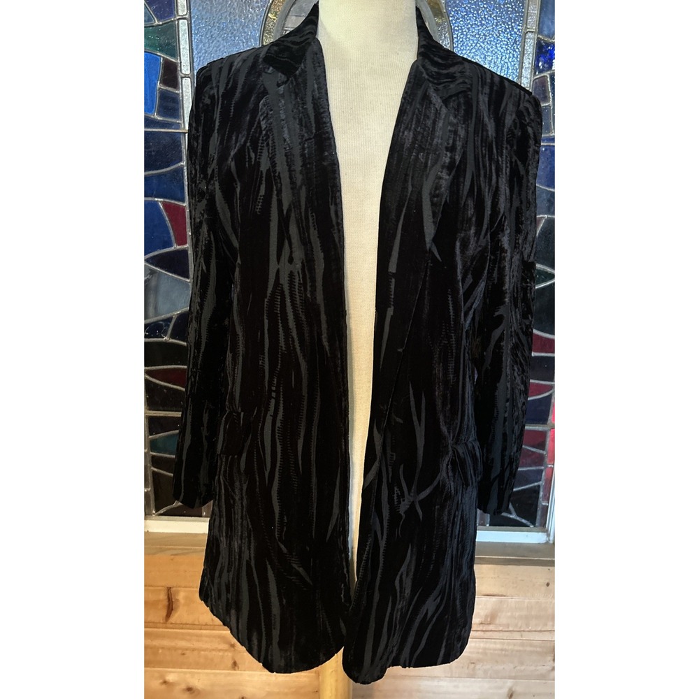 Alberto Makali Black Burnout Velvet Blazer Jacket Lined Size Large Rayon & Silk